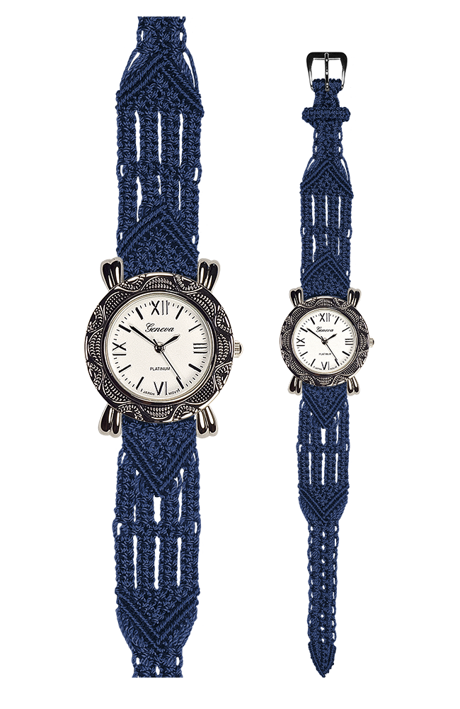 Macraband Stye 106 Navy with Bali Style Round Etched Silver Watch