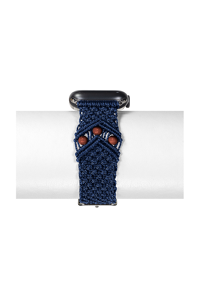 Macraband For Apple Watch - Style 308BB (Navy Blue with Round Dark Brown Wooden Beads)