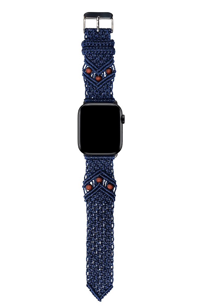 Macraband For Apple Watch - Style 308BB (Navy Blue with Round Dark Brown Wooden Beads)
