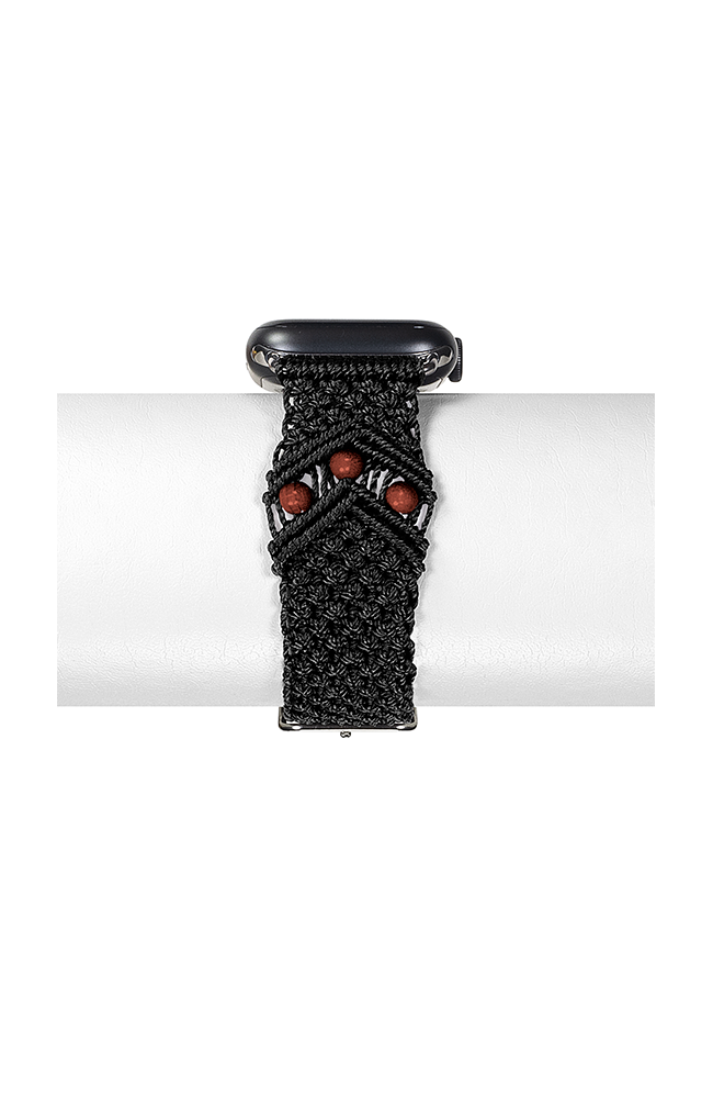 Macraband For Apple Watch - Style 308NB (Black with Round Dark Brown Wooden Beads)