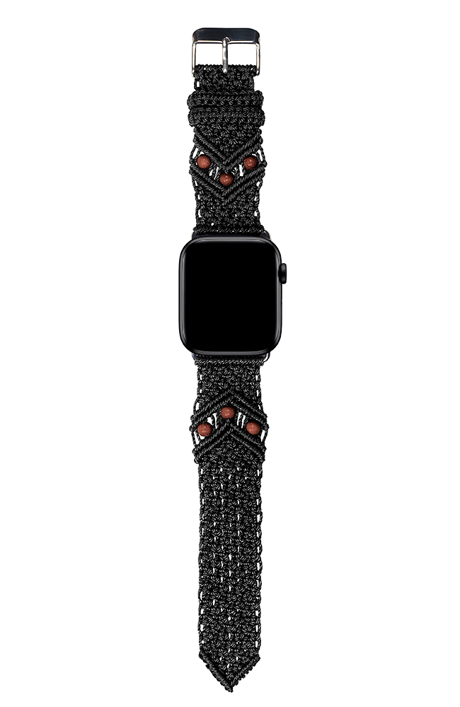 Macraband For Apple Watch - Style 308NB (Black with Round Dark Brown Wooden Beads)